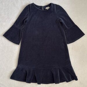 Garnet Hill Kids | Madeline Velour 3/4 Bell Sleeve Flounce Dress Blue (8)